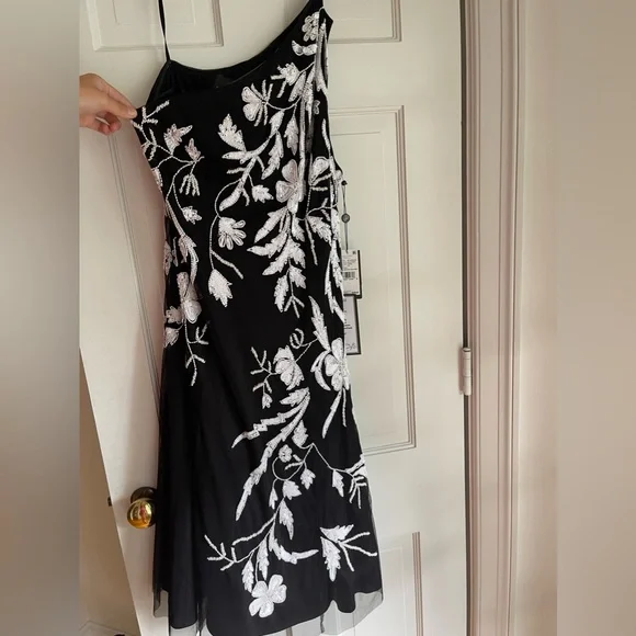 Adrianna Papell Black White beaded dress